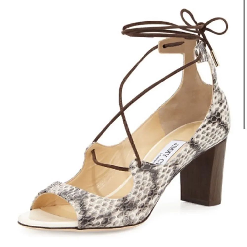 Jimmy Choo Vernie Snakeskin Lace-Up Sandals